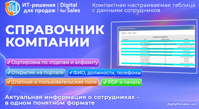 Справочник компании для Битрикс24 – актуальные контакты сотрудников в таблице